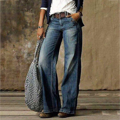 Effortless Distressed Wide Leg Jeans for Women with High Waisted Button Fly Relaxed Bohemian Style