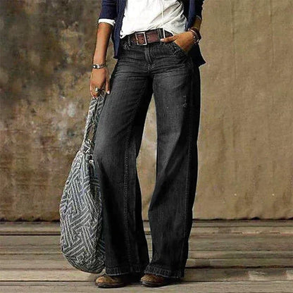 Effortless Distressed Wide Leg Jeans for Women with High Waisted Button Fly Relaxed Bohemian Style