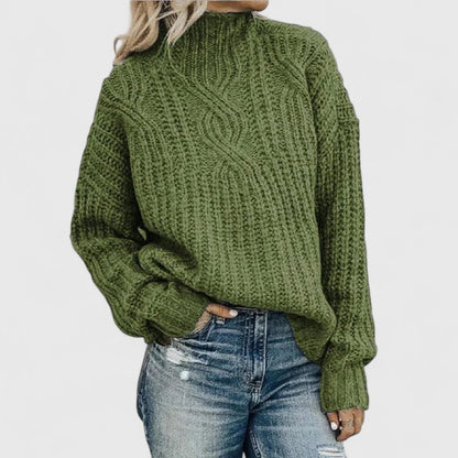 Comfortable Cable Knit Sweater for Women with High Neck Long Sleeve Relaxed Oversized Casual Style