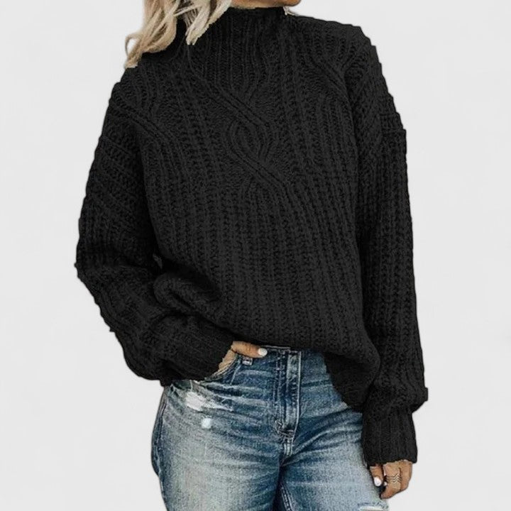 Comfortable Cable Knit Sweater for Women with High Neck Long Sleeve Relaxed Oversized Casual Style