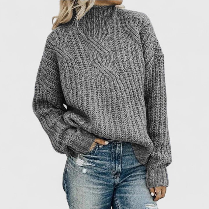 Comfortable Cable Knit Sweater for Women with High Neck Long Sleeve Relaxed Oversized Casual Style