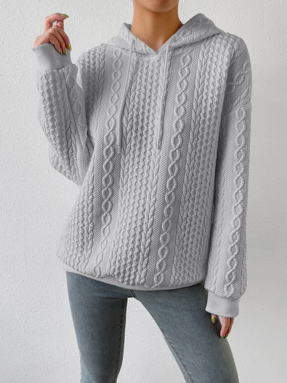 Comfortable Cable Knit Hoodie for Women with Drawstring Hood Long Sleeve Oversized Relaxed Style