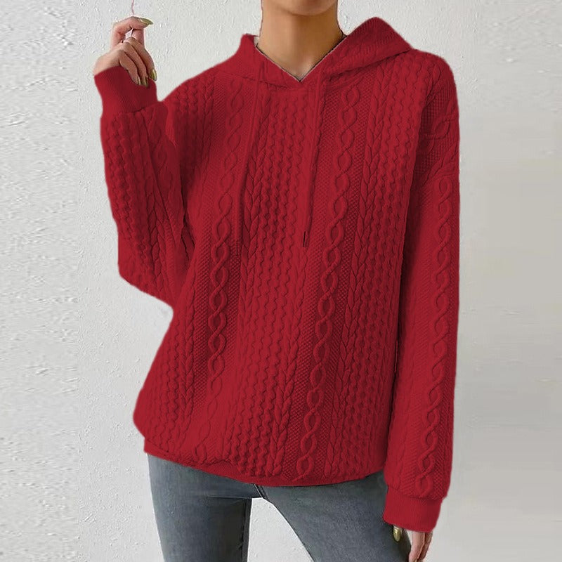 Comfortable Cable Knit Hoodie for Women with Drawstring Hood Long Sleeve Oversized Relaxed Style