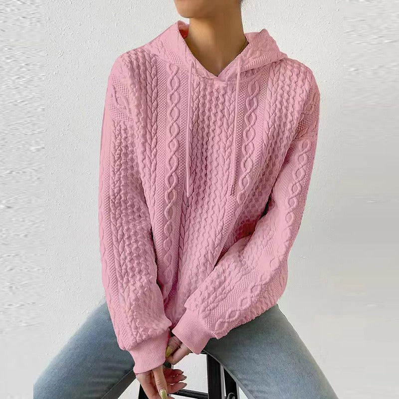 Comfortable Cable Knit Hoodie for Women with Drawstring Hood Long Sleeve Oversized Relaxed Style