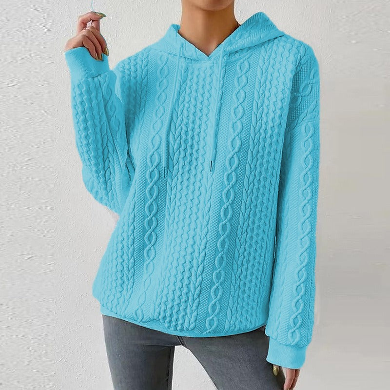 Comfortable Cable Knit Hoodie for Women with Drawstring Hood Long Sleeve Oversized Relaxed Style