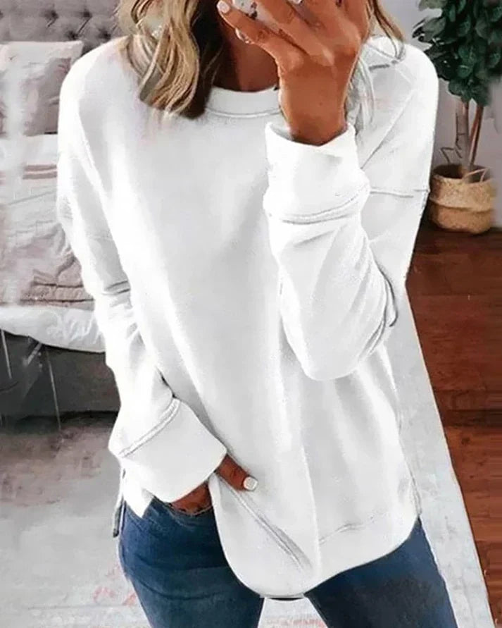 Comfortable Sweatshirt for Women with Crew Neck Long Sleeve Side Slit Relaxed Style