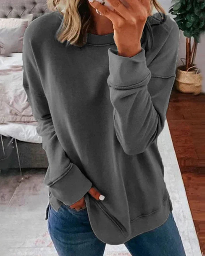 Comfortable Sweatshirt for Women with Crew Neck Long Sleeve Side Slit Relaxed Style