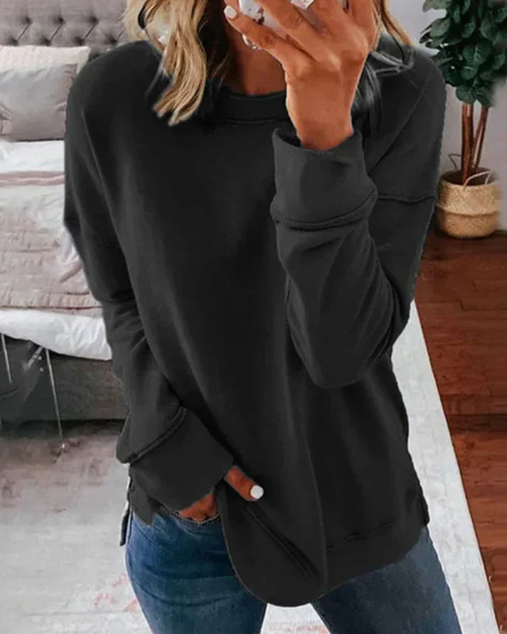 Comfortable Sweatshirt for Women with Crew Neck Long Sleeve Side Slit Relaxed Style