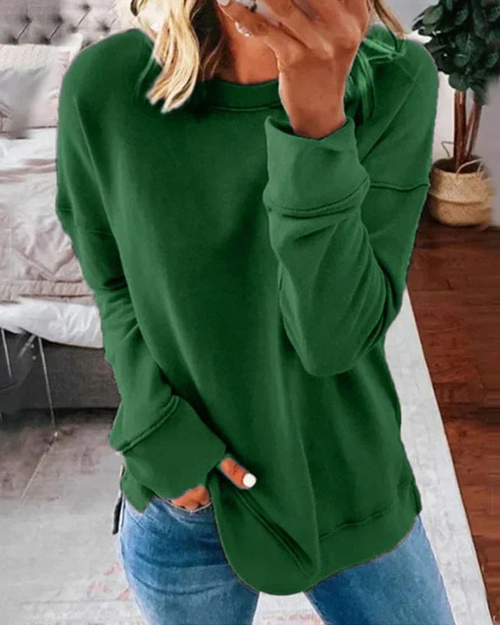 Comfortable Sweatshirt for Women with Crew Neck Long Sleeve Side Slit Relaxed Style