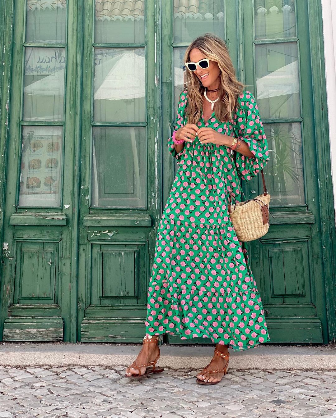 Effortless Floral Maxi Dress for Women with V Neck Bell Sleeve Tiered Flowing Bohemian Style