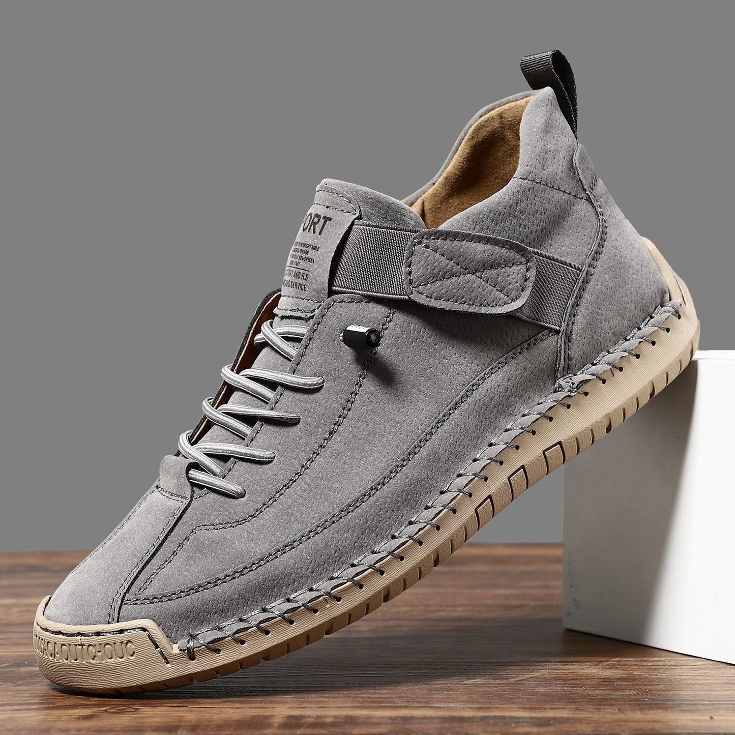 Effortless Leather Sneakers for Women with Lace Up Velcro Strap Hand Stitched Casual Style