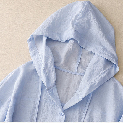 Effortless Linen Shirt for Women with Drawstring Hood Long Sleeve Button Front Relaxed Style