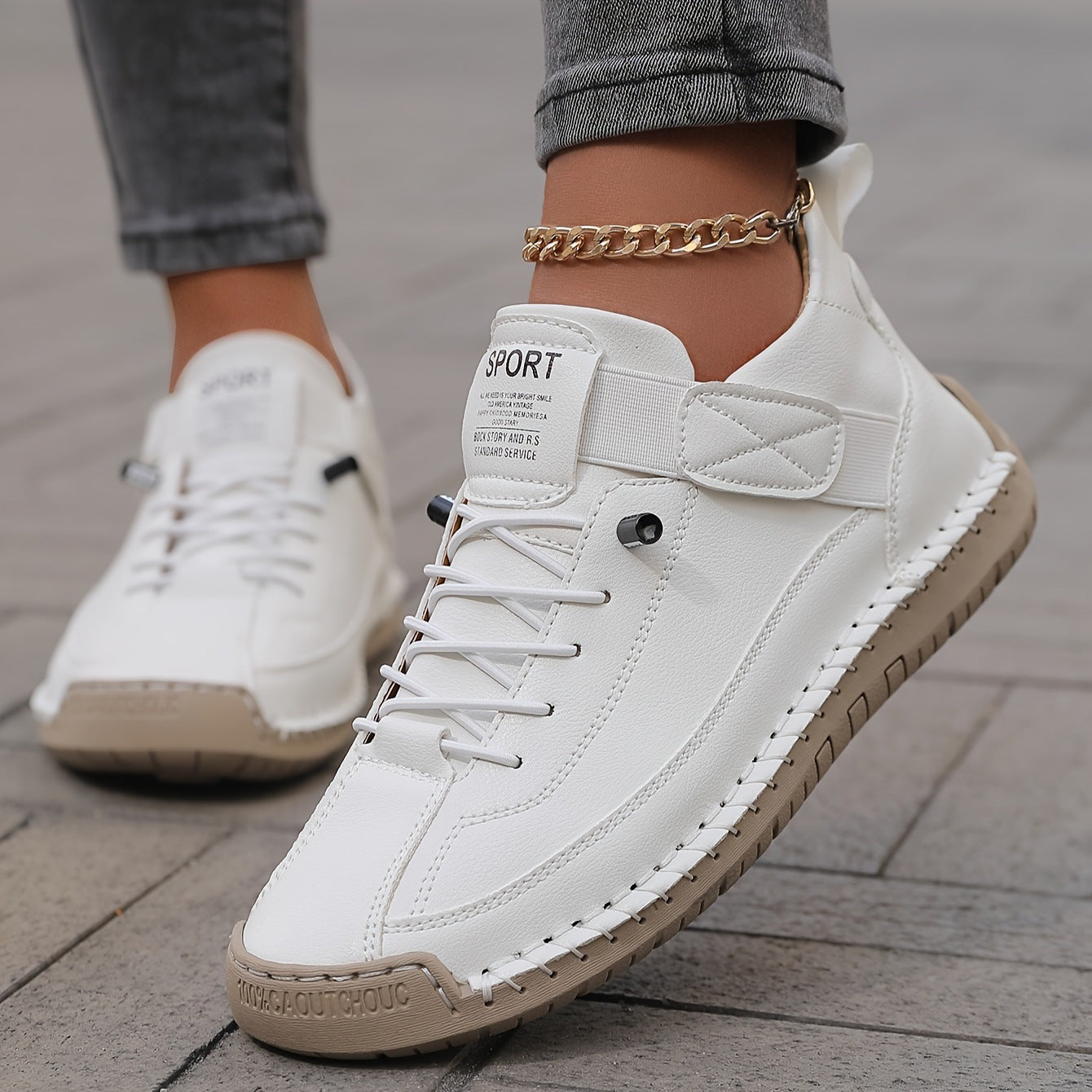 Effortless Leather Sneakers for Women with Lace Up Velcro Strap Hand Stitched Casual Style