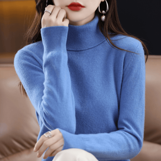 Comfortable Ribbed Turtleneck Sweater for Women with Long Sleeve Fitted Slim Knit Style