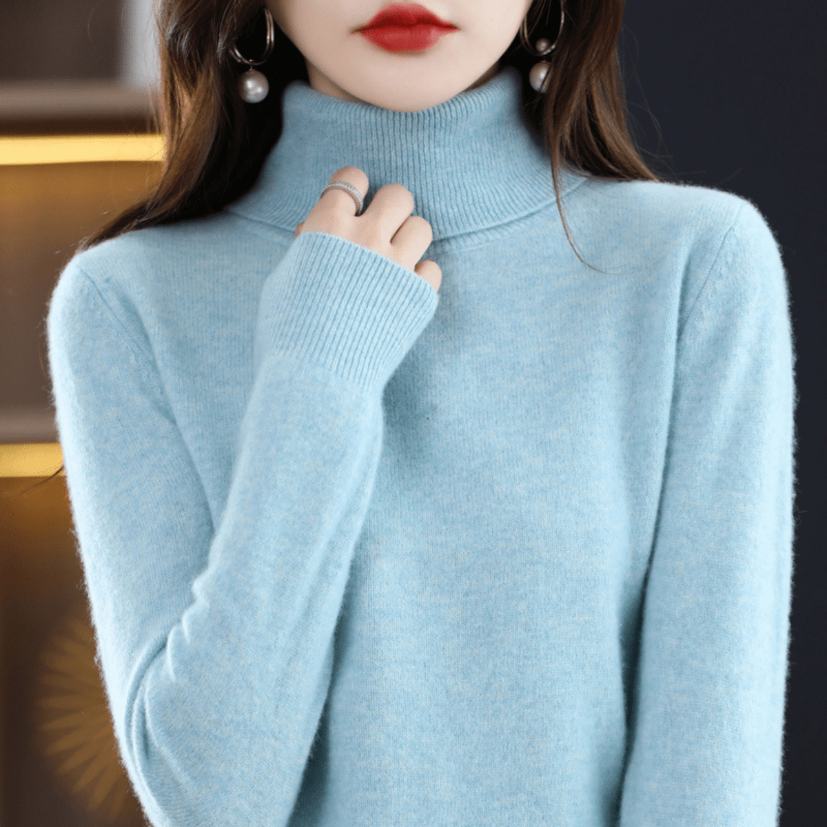 Comfortable Ribbed Turtleneck Sweater for Women with Long Sleeve Fitted Slim Knit Style