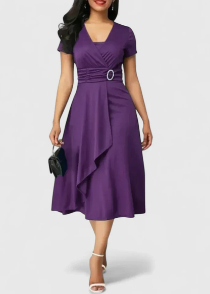 Elegant V Neck Maxi Dress for Women with Cap Sleeve Ruched Waist Formal Wedding Guest Style