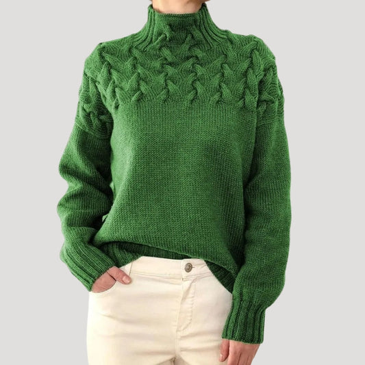Comfortable Cable Knit Sweater for Women with Mock Neck Long Sleeve Oversized Relaxed Style