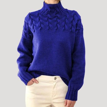 Comfortable Cable Knit Sweater for Women with Mock Neck Long Sleeve Oversized Relaxed Style