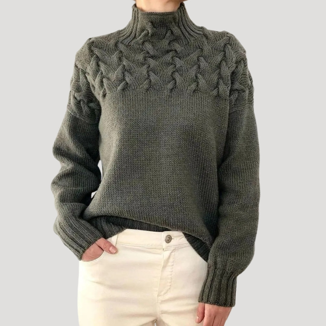 Comfortable Cable Knit Sweater for Women with Mock Neck Long Sleeve Oversized Relaxed Style