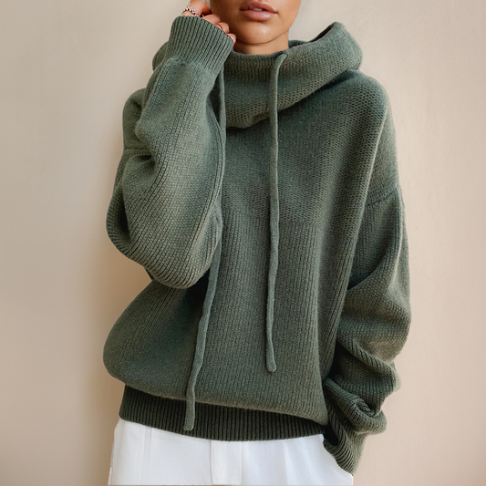 Comfortable Knit Hoodie for Women with Cowl Neck Long Sleeve Oversized Drawstring Relaxed Style