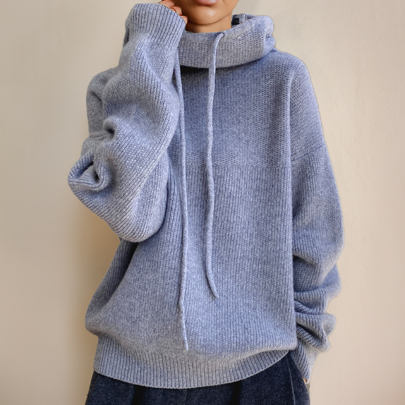 Comfortable Knit Hoodie for Women with Cowl Neck Long Sleeve Oversized Drawstring Relaxed Style