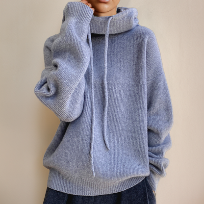 Comfortable Knit Hoodie for Women with Cowl Neck Long Sleeve Oversized Drawstring Relaxed Style