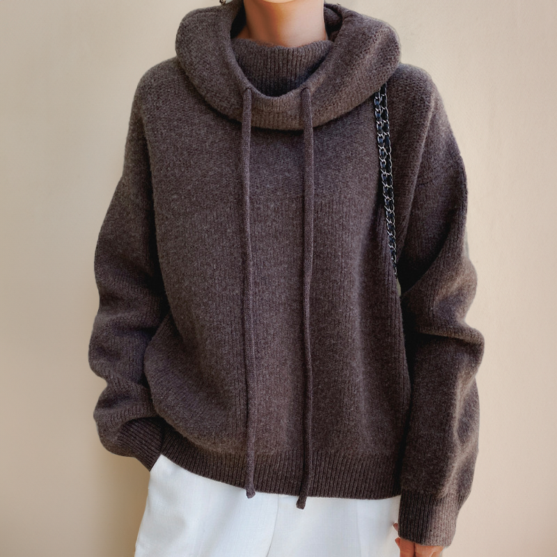 Comfortable Knit Hoodie for Women with Cowl Neck Long Sleeve Oversized Drawstring Relaxed Style