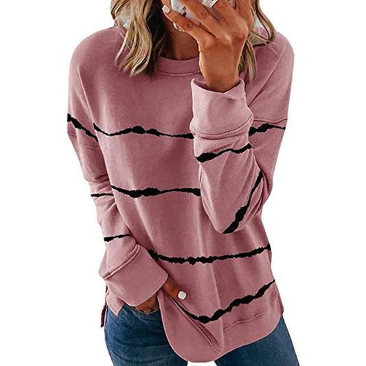 Comfortable Tie Dye Striped Sweatshirt for Women with Crew Neck Long Sleeve Relaxed Oversized Style