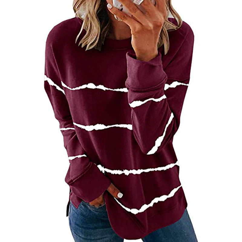 Comfortable Tie Dye Striped Sweatshirt for Women with Crew Neck Long Sleeve Relaxed Oversized Style