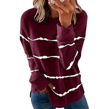 Comfortable Tie Dye Striped Sweatshirt for Women with Crew Neck Long Sleeve Relaxed Oversized Style