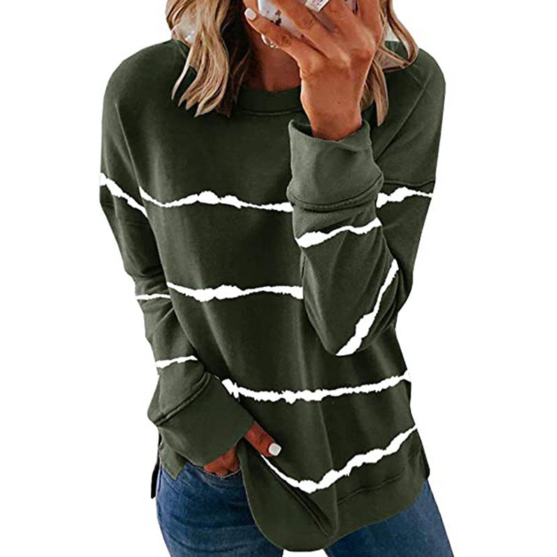 Comfortable Tie Dye Striped Sweatshirt for Women with Crew Neck Long Sleeve Relaxed Oversized Style