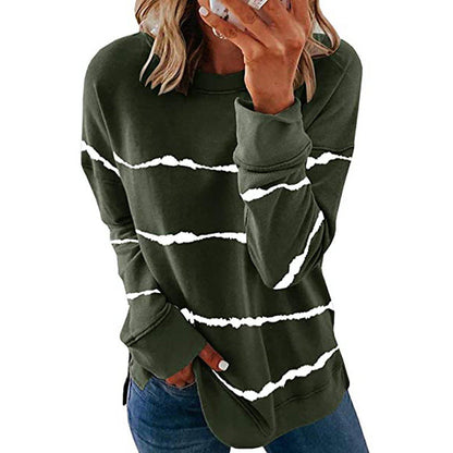 Comfortable Tie Dye Striped Sweatshirt for Women with Crew Neck Long Sleeve Relaxed Oversized Style