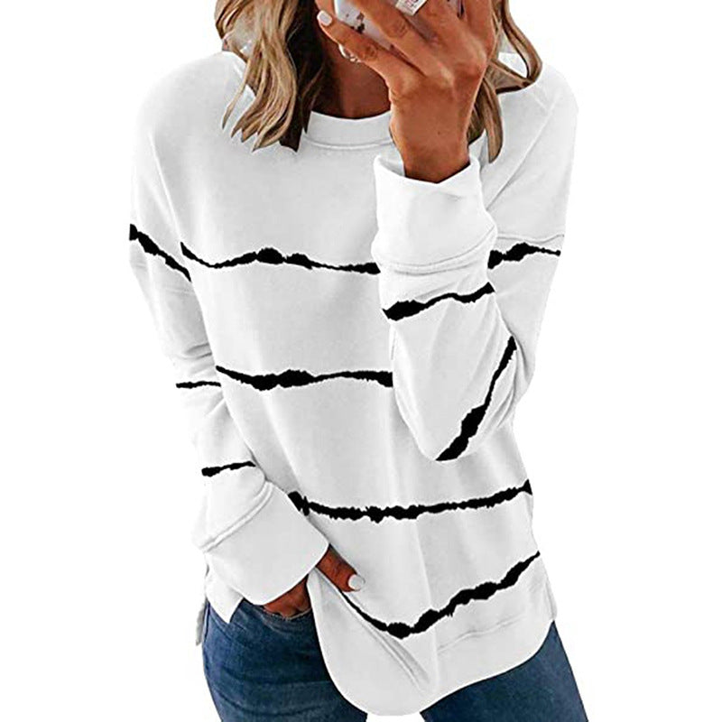 Comfortable Tie Dye Striped Sweatshirt for Women with Crew Neck Long Sleeve Relaxed Oversized Style