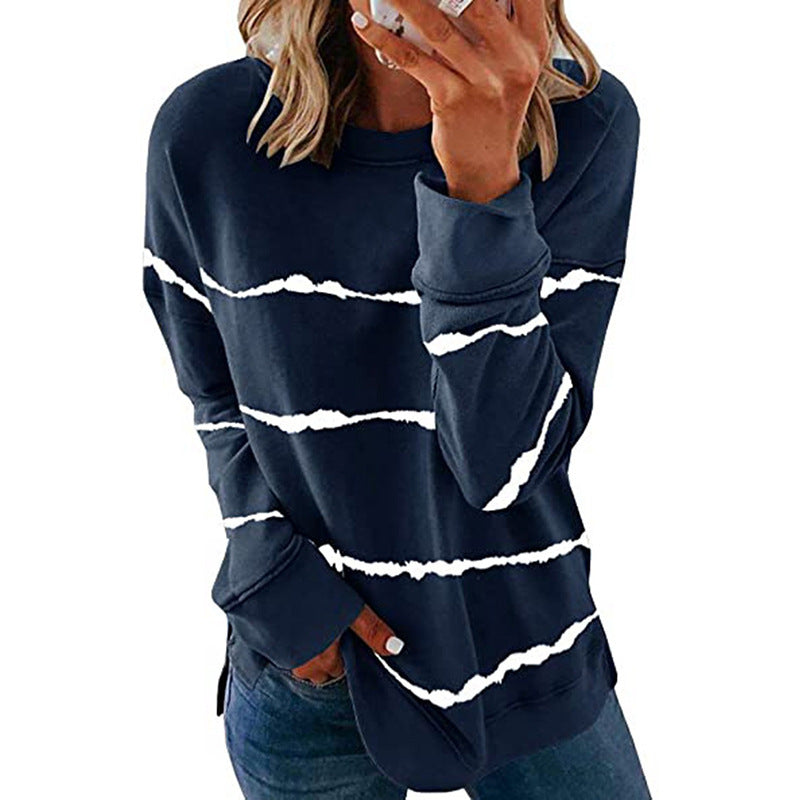 Comfortable Tie Dye Striped Sweatshirt for Women with Crew Neck Long Sleeve Relaxed Oversized Style