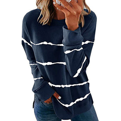 Comfortable Tie Dye Striped Sweatshirt for Women with Crew Neck Long Sleeve Relaxed Oversized Style