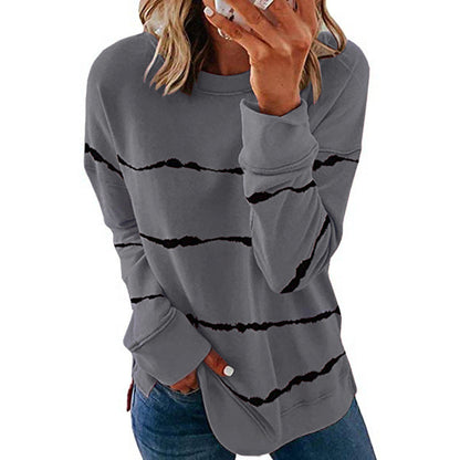 Comfortable Tie Dye Striped Sweatshirt for Women with Crew Neck Long Sleeve Relaxed Oversized Style