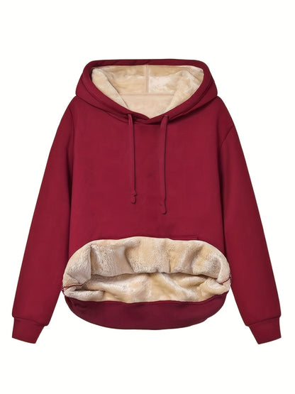Comfortable Sherpa Lined Fleece Hoodie for Women with Drawstring Hood Long Sleeve Oversized Kangaroo Pocket Style
