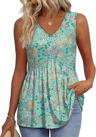 Effortless Peplum Tank Top for Women with V Neck Sleeveless Textured Flowy Style