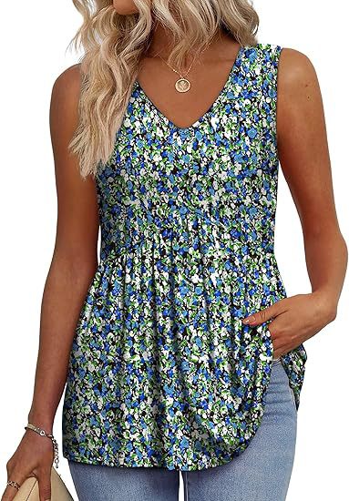 Effortless Peplum Tank Top for Women with V Neck Sleeveless Textured Flowy Style