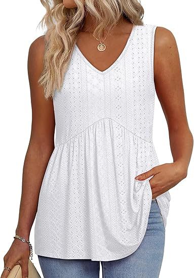 Effortless Peplum Tank Top for Women with V Neck Sleeveless Textured Flowy Style