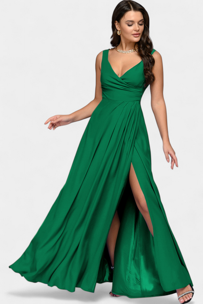 Elegant Chiffon Maxi Dress for Women with V Neck Sleeveless High Slit Formal Wedding Guest Style