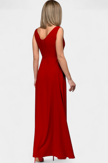 Elegant Chiffon Maxi Dress for Women with V Neck Sleeveless High Slit Formal Wedding Guest Style