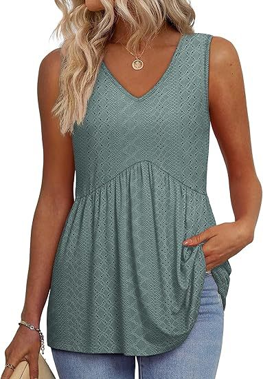 Effortless Peplum Tank Top for Women with V Neck Sleeveless Textured Flowy Style