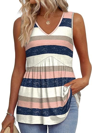 Effortless Peplum Tank Top for Women with V Neck Sleeveless Textured Flowy Style
