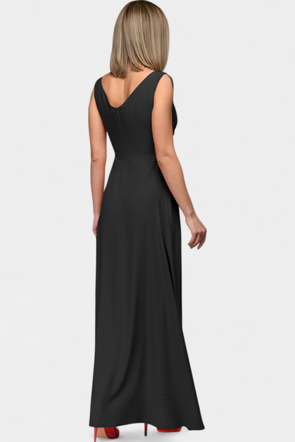 Elegant Chiffon Maxi Dress for Women with V Neck Sleeveless High Slit Formal Wedding Guest Style
