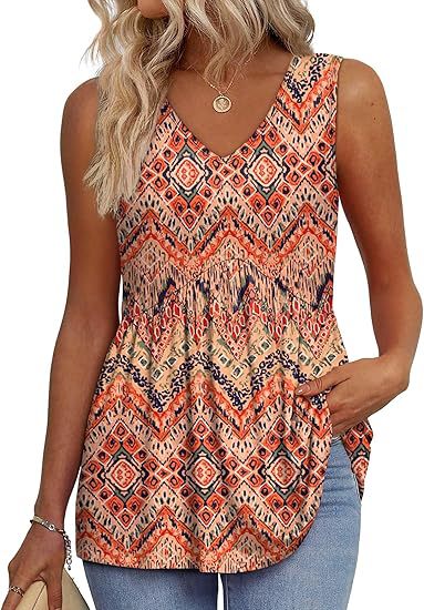 Effortless Peplum Tank Top for Women with V Neck Sleeveless Textured Flowy Style