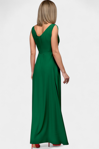 Elegant Chiffon Maxi Dress for Women with V Neck Sleeveless High Slit Formal Wedding Guest Style
