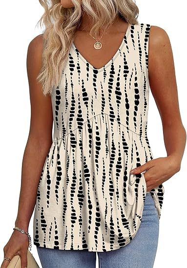 Effortless Peplum Tank Top for Women with V Neck Sleeveless Textured Flowy Style