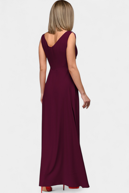 Elegant Chiffon Maxi Dress for Women with V Neck Sleeveless High Slit Formal Wedding Guest Style