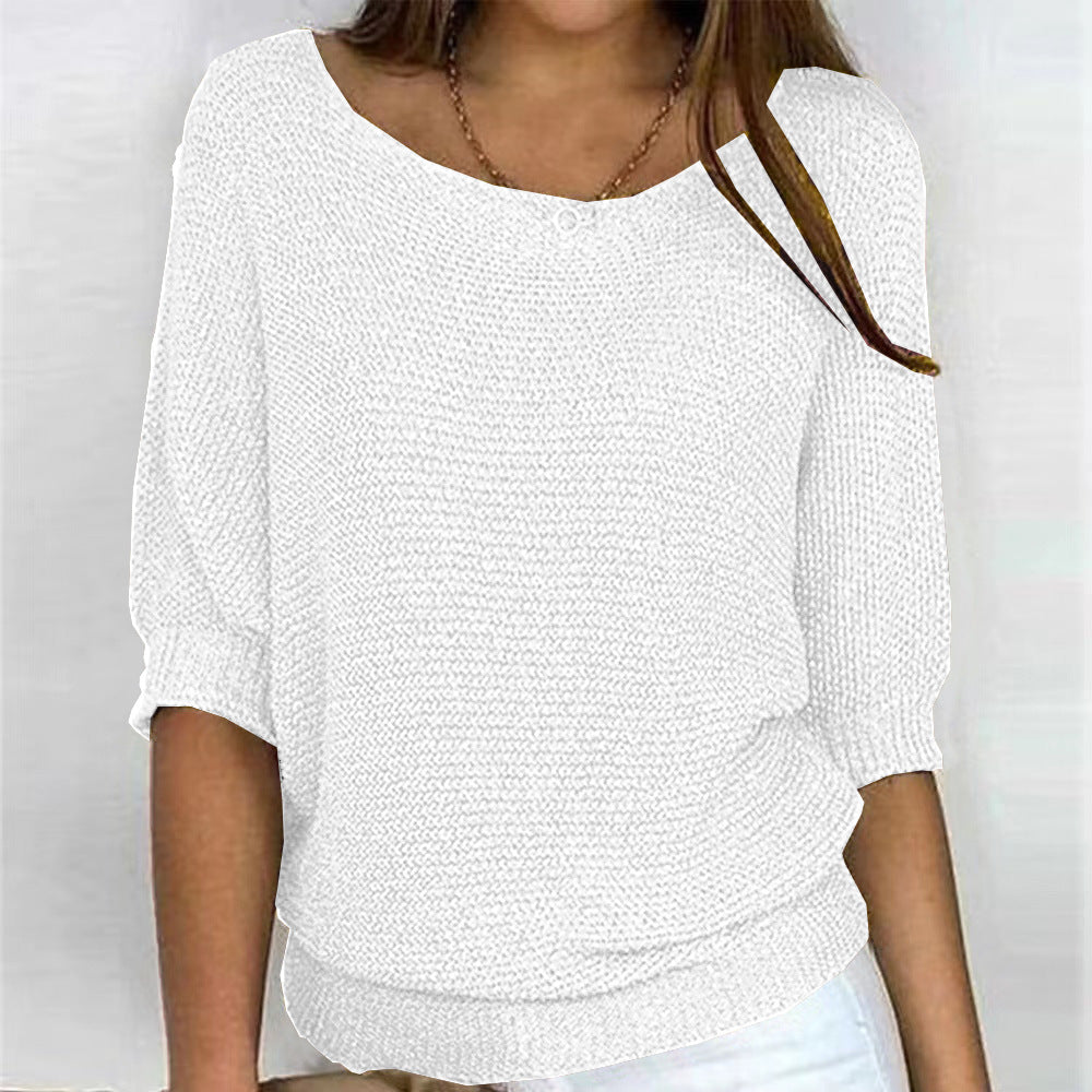 Comfortable Knit Sweater for Women with Scoop Neck Batwing Sleeve Ribbed Hem Oversized Style